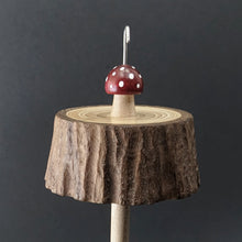 Load image into Gallery viewer, Toadstool stump drop spindle in walnut and curly maple (<font color="red"<b>RESERVED</b></font> for Emily)