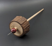 Load image into Gallery viewer, Toadstool stump drop spindle in walnut and curly maple (<font color="red"<b>RESERVED</b></font> for Emily)