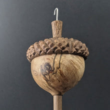 Load image into Gallery viewer, Acorn drop spindle in maple burl and walnut