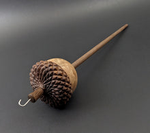Load image into Gallery viewer, Acorn drop spindle in maple burl and walnut