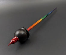 Load image into Gallery viewer, Cauldron spindle in African blackwood and hand dyed curly maple
