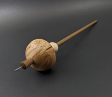 Load image into Gallery viewer, Mushroom drop spindle in maple burl, curly maple, and walnut