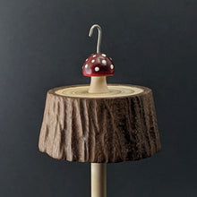 Load image into Gallery viewer, Toadstool stump drop spindle in walnut and curly maple