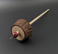 Load image into Gallery viewer, Toadstool stump drop spindle in walnut and curly maple