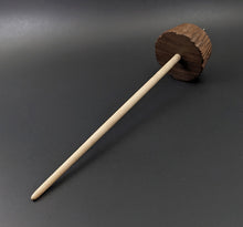Load image into Gallery viewer, Toadstool stump drop spindle in walnut and curly maple