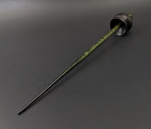 Load image into Gallery viewer, Cauldron spindle in African blackwood and hand dyed curly maple