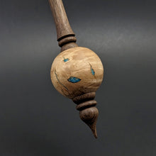 Load image into Gallery viewer, Bead spindle in maple burl and curly maple with turquoise inlay