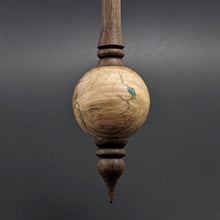 Load image into Gallery viewer, Bead spindle in maple burl and curly maple with turquoise inlay