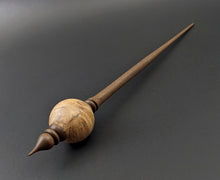 Load image into Gallery viewer, Bead spindle in maple burl and curly maple with turquoise inlay