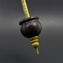 Load image into Gallery viewer, Cauldron spindle in African blackwood and hand dyed curly maple