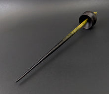 Load image into Gallery viewer, Cauldron spindle in African blackwood and hand dyed curly maple
