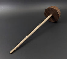 Load image into Gallery viewer, Toadstool stump drop spindle in walnut and curly maple