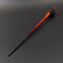 Load image into Gallery viewer, Dragon egg bead spindle in African blackwood and hand dyed curly maple
