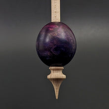Load image into Gallery viewer, Egg bead spindle in hand dyed maple burl and curly maple