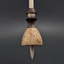 Load image into Gallery viewer, Tiny dancer spindle in maple burl, walnut, and curly maple