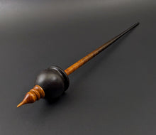 Load image into Gallery viewer, Cauldron spindle in African blackwood and hand dyed curly maple