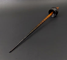 Load image into Gallery viewer, Cauldron spindle in African blackwood and hand dyed curly maple