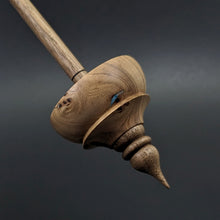 Load image into Gallery viewer, Tibetan style spindle in elm burl and walnut with turquoise inlay