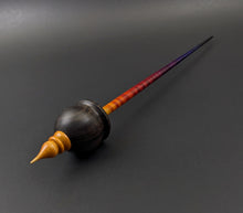 Load image into Gallery viewer, Cauldron spindle in African blackwood and hand dyed curly maple