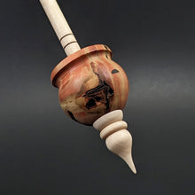 Load image into Gallery viewer, Cauldron spindle in flame box elder and curly maple