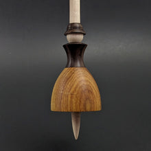 Load image into Gallery viewer, Tiny dancer spindle in canarywood, Bolivian rosewood, and curly maple