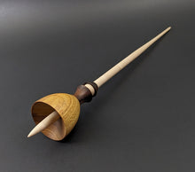 Load image into Gallery viewer, Tiny dancer spindle in canarywood, Bolivian rosewood, and curly maple