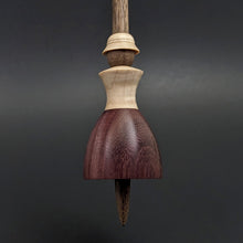 Load image into Gallery viewer, Tiny dancer spindle in purpleheart, curly maple, and walnut (<font color="red"<b>RESERVED</b></font> for Erin)