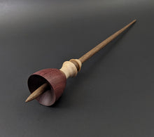 Load image into Gallery viewer, Tiny dancer spindle in purpleheart, curly maple, and walnut (<font color="red"<b>RESERVED</b></font> for Erin)
