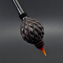 Load image into Gallery viewer, Dragon egg bead spindle in African blackwood and hand dyed curly maple
