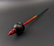 Load image into Gallery viewer, Cauldron spindle in African blackwood and hand dyed curly maple