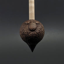 Load image into Gallery viewer, Sheep support spindle in walnut and curly maple