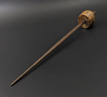 Load image into Gallery viewer, Cauldron spindle in redbud burl and walnut with turquoise inlay