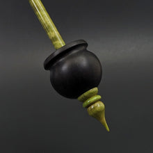 Load image into Gallery viewer, Cauldron spindle in African blackwood and hand dyed curly maple