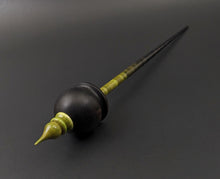 Load image into Gallery viewer, Cauldron spindle in African blackwood and hand dyed curly maple