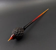 Load image into Gallery viewer, Dragon egg bead spindle in African blackwood and hand dyed curly maple (<font color="red"<b>RESERVED</b></font> for Lisa)