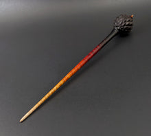 Load image into Gallery viewer, Dragon egg bead spindle in African blackwood and hand dyed curly maple (<font color="red"<b>RESERVED</b></font> for Lisa)