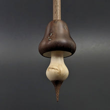 Load image into Gallery viewer, Mushroom support spindle in walnut burl, holly, and walnut with turquoise inlay