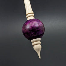 Load image into Gallery viewer, Bead spindle in hand dyed maple burl and curly maple