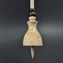 Load image into Gallery viewer, Tiny dancer spindle in maple burl, African blackwood, and curly maple