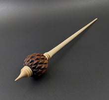Load image into Gallery viewer, Dragon egg bead spindle in cocobolo and curly maple (<font color="red"<b>RESERVED</b></font> for Kris)