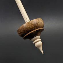 Load image into Gallery viewer, Tibetan style spindle in brown ebony burl and curly maple