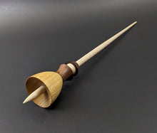 Load image into Gallery viewer, Tiny dancer spindle in canarywood, Bolivian rosewood, and curly maple