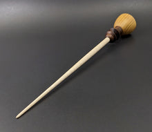 Load image into Gallery viewer, Tiny dancer spindle in canarywood, Bolivian rosewood, and curly maple