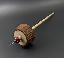 Load image into Gallery viewer, Toadstool stump drop spindle in walnut and curly maple