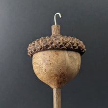 Load image into Gallery viewer, Acorn drop spindle in maple burl and walnut