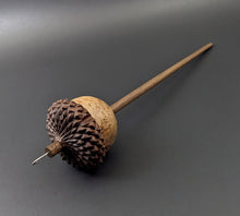Load image into Gallery viewer, Acorn drop spindle in maple burl and walnut