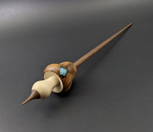 Load image into Gallery viewer, Mushroom support spindle in redbud burl, holly, and walnut with turquoise inlay