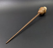 Load image into Gallery viewer, Mushroom support spindle in redbud burl, holly, and walnut with turquoise inlay