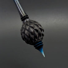 Load image into Gallery viewer, Dragon egg bead spindle in African blackwood and hand dyed curly maple