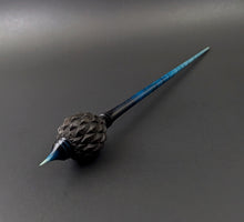 Load image into Gallery viewer, Dragon egg bead spindle in African blackwood and hand dyed curly maple